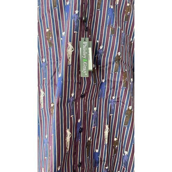 Paisley & Gray Men’s Slim Fit Dress Shirt M Striped Man Print Burgundy Navy NWT - Picture 6 of 14